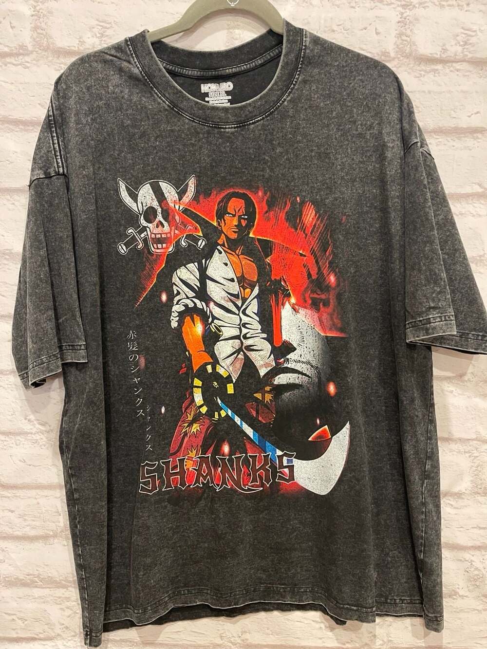 One Piece Shanks Anime Graphic T-Shirt Size XL Vintage Wash Black